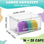 2 Pack Large Hat Organizer Box, Stackable Clear Baseball Caps Holder Box Containers with Sliding Door for Hats Snapback Cap Storag, Hat Rack Display Case, Holds 20 Hats Each -Clear