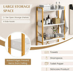 Tangkula Over The Toilet Storage, 3-Tier Toilet Rack Bathroom Space Saver with 4 Hooks & Adjustable Bottom Bar, Freestanding Bathroom Organizer Shelf Over Toilet for Restroom Balcony Laundry (White)