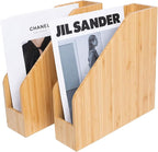 2 Pack Bamboo File Folder Holder Book Holder Frames Document Cabinet Rack Storage Organizer Small Magazine Shelf for Home ,Office