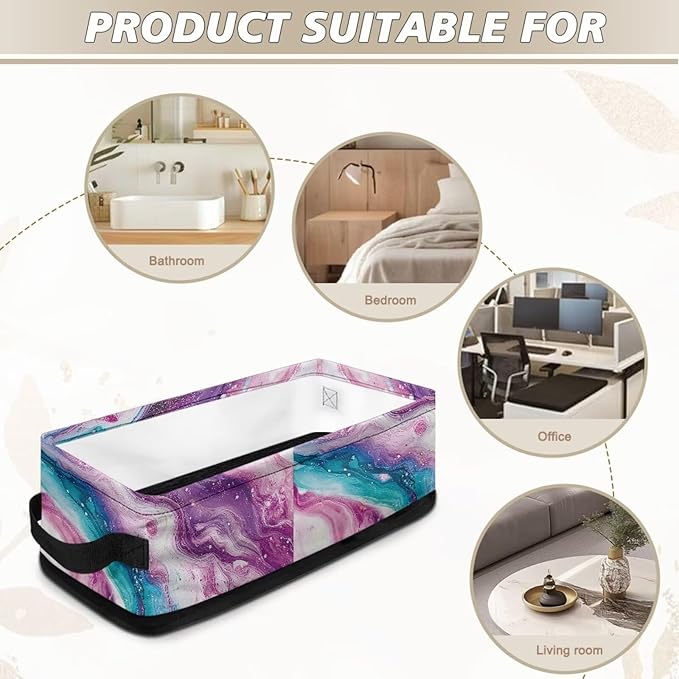 Small Storage Bins Multi-purpose Bathroom Organizer Basket Collapsible Toilet Paper Basket Space-saving Lightweight Fabric Home Storage Containers, Violet Teal Marble