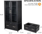 VINGLI Lateral File Cabinet with Glass Doors and Locking Drawer for Hanging File Folders, Bookshelf with Adjustable Shelves for Home Office (Black, 30''W x 16''D x 55''H)