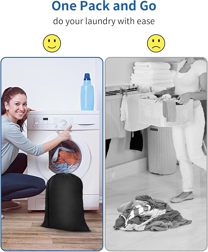 OTraki Small Laundry Bag 16x20 Inch Laundry Sack Bag with Drawstring Closure 2 Pack Laundry Wash Bag Dirty Clothes Organizer Machine Washable for Camp Drying Do Not Exceed 176℉ Black