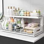 Under Sink Organizer Upgrade To Professional Rails,2-Tier Dual Pull Out Cabinet Storage,Height Adjustable Slide Out Drawers For Bathroom Kitchen,1 Pack-21"Dx12.8"-16.9"H,White