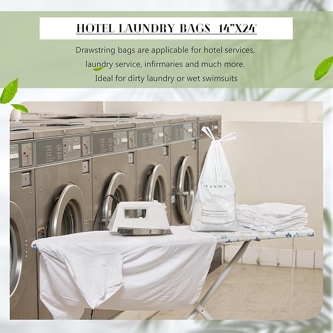 100 Pack Hotel Laundry Bags Bulk 1.38 Mil 14" x 24" Laundry Plastic with Drawstring Closure Writing Strips Patient Personal Belongings Dirty Clothes Bag for Factory Travel Hospital