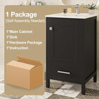 20" Small Bathroom Vanity with Sink, Soft-Close Drawer and Door, Wood Modern Single Bathroom Sink Cabinet with Doors and Shelves, Adjustable Foot Pads, for Small Space (Black)