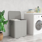 Lifewit Double Laundry Hamper with Lid and Removable Laundry Bags, Large Collapsible 2 Dividers Dirty Clothes Basket with Handles for Bedroom Laundry Room Closet Bathroom College, 155L Silver Gray