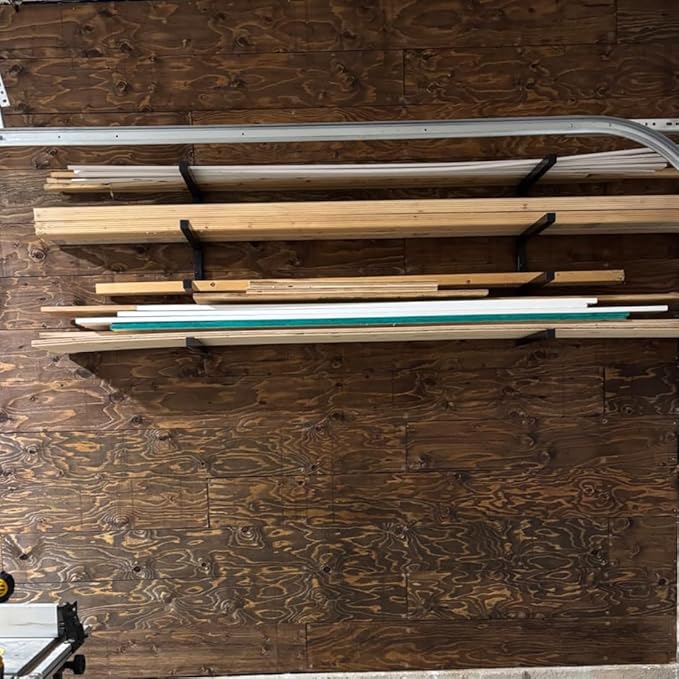 Heavy Duty Lumber Storage Rack Wall Mount, Large Metal Bracket for Wood, Plywood, PVC Pipes & Long Tools, Indoor & Outdoor Use, 4 Level