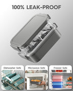 Adults Bento Lunch Box Set with Thermo Bag, 74oz Stackable Leak-proof 3-tiers Bento Box, Built-in Utensil and Sauce Container for Work, School, Dining Out (Gray)