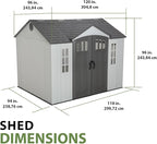 Lifetime 10×8 Ft. Outdoor Storage Shed, Dual‑Wall HDPE with Steel‑Reinforced Structure, Side‑Entry Doors with Windows, Skylight, Screened Vents, Adjustable Shelves, Slip‑Resistant Floor, UV‑Protected