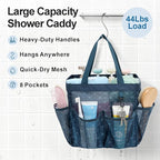 F-color Mesh Shower Caddy Portable, Upgrade Deeper 7 Pockets Shower Bag Basket Tote for College Dorm Room Toiletry Bathroom Essentials Gym Camp Quick Dry 2 handles with S Hook, Starlight Navy