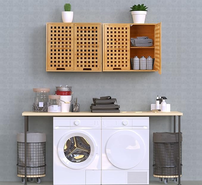 ZYBT Bathroom Wall Cabinet Wall Mounted Organizer, Medicine Cabinet, Over The Toilet Storage, Bamboo Medicine Cabinets with Doors and Shelves, Wall Storage for Bathroom Kitchen Living Room