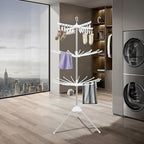 3-Tier Foldable Rotating Laundry Drying Rack with 24 Clips, Stainless Steel & PP Free-Standing Floor Dryer for Clothes