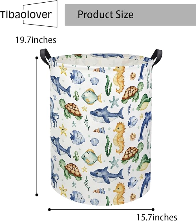 Ocean Kids Laundry Basket Baby Hamper Sea World Toy Storage Bin for Boys Room Decor Baby Nursery Hamper Gift Baskets for Bedroom Bathroom(Ocean)
