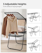SONGMICS Clothes Drying Rack, Foldable 2-Level Laundry Drying Rack, Free-Standing Laundry Airer, with Height-Adjustable Wings, 33 Drying Rails, Sock Clips, Black ULLR053B01V1