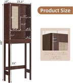 LEYAOYAO Rattan Over The Toilet Storage Cabinet, Farmhouse Over Toilet Bathroom Organizer with Sliding Door, 68" Tall Freestanding Washer Shelf with Adjustable Shelf & Curved Profile, Walnut