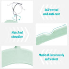 Velvet Hangers 50 Pack – Slim Non-Slip Flocked Hangers with Notches, Space-Saving Closet Organizer for Dresses, Blouses, Coats(Green)