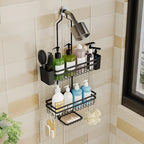 Shower Caddy Hanging for Bathroom Organizers and Storage,3 Tier Adjustable Anti-Swing Shower Organizer Hanging with Heavy-Duty Suction Cups, Damage-Free Rustproof (Black)