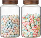 Large Glass Coffee Jars Round Storage Canister with Wooden Lid Clear Glass Food Jar for Pantry Sugar Tea Coffee Bean Spice Nuts Cookies Bath Salts