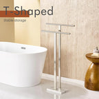 KOKOSIRI Towel Rack Free Standing Brushed Nickel 2-Tier Towel Holder for Bathroom Floor Stand with Heavy Marble Base Thicken Steady Design Stainless Steel THS0005-BR