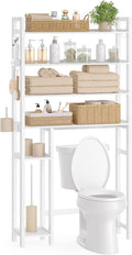 SONGMICS Over the Toilet Storage, 4-Tier Over Toilet Bathroom Organizer with Adjustable Shelves, 26 x 83 x 185 cm, Space-Saving, Cloud White UBTS017W01