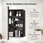 Large Medicine Cabinet 24x32 Inch, Matte Black Aluminum Bathroom Mirror Cabinet with Storage, 6 Adjustable Glass Shelves, Rust Proof Recessed or Surface Mount, Heavy-Duty Soft Close