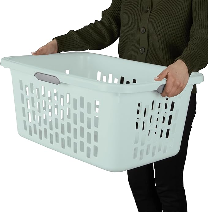 Sterilite Laundry Basket, Plastic Clothes Hamper, Large Rectangle Bin with Comfort Grip Handles and Reinforced Rim, 2 Bushel Capacity, Mint, 18 Pack