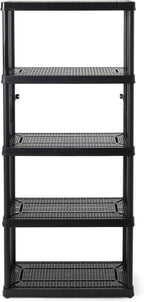 Gracious Living 5 Shelf Fixed Height Ventilated Medium Duty Storage Unit 14 x 32 x 72" Organizer System for Home, Garage, Basement, & Laundry, Black