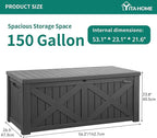 YITAHOME 150 Gallon Large Outdoor Storage Box with X-Shaped Front, Waterproof Resin Deck Box Cushion Storage Bench for Patio, Pool Supplies, Garden Tools - Lockable, Dark Gray