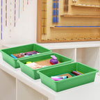 Hoteam 10 Pcs Flat Storage Organizer Tray Bin Letter Size Paper Tray for Classroom Plastic Stackable File Organizer for School Office Teacher Book Organization（ Green, 13.78 x 9.84 x 3.15 Inch）
