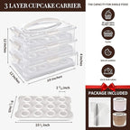 ARC 3-tiers Cupcake Carrier (White) - Cupcake Holder and Cake Transport Container that Holds up to 36 Cupcakes or 3 Large Cakes - BPA-Free, Great for Parties & Festivals