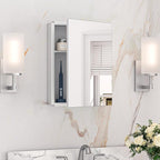 Keonjinn Medicine Cabinet 14 x 18 in, Bathroom Medicine Cabinets Mirror, Small-Sized, Lightweight, One Shelve Only, Surface Mount or Recessed, Tempered Glass, Assembly Required