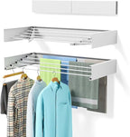 Wall Mounted Clothes Drying Rack, 31.5" Foldable Collapsible Laundry Rack, Heavy Duty 60 lb Capacity Hidden Space Saver, Includes Wall Template for Laundry Room Indoor Outdoor Balcony (White)
