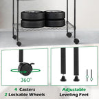 PayLessHere | 5-Tier Wire Shelf with Wheels | 14"x30"x60" | Black | Adjustable Racks | Heavy-Duty Storage Shelves, Holds Upto 220 lbs | Rust-Resistant, No-Tool Assembly | for Home, Garage Shelving
