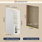 Keonjinn 24 x 32 Inch Medicine Cabinet Mirror, Assembly Required, Large White Medicine Cabinets for Bathroom, Stepless Adjustable Shelves, Tempered Glass, Soft Closing, Recessed or Wall Mount
