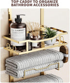 Hanging Towel Racks for Bathroom No Drill - Over The Door 8-Tier Bath Towel Storage Organizer for Small Bathrooms - Back Door Large Tiered Towel Holder Hanger for Rolled Towels RV Camper Gold