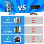 Freestanding Snowboard Rack - Ski Holders for 4 Pairs of Skis, 3 Pack Snowboard, Boot, Pole, Goggles, Helmet and More, Heavy Duty Steel Floor Stand Ski Organizer for Garage, Shed, Basement