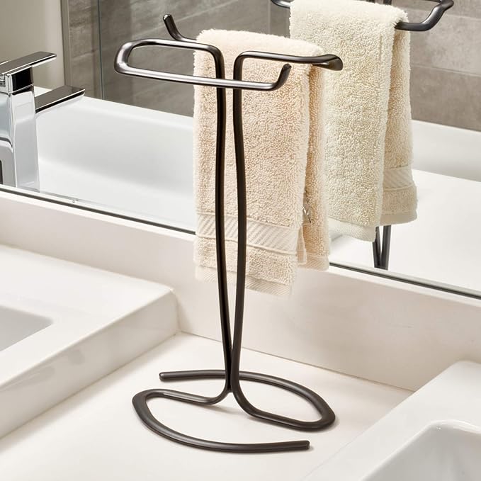 iDesign 55637 Axis Metal Free-Standing Hand Towel Drying Rack for Master, Guest, Kids' Bathroom, Laundry Room, Kitchen, Holds Two, 7.75" x 6.25" x 13.5", Matte Black