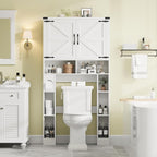 Vabches Over The Toilet Storage Cabinet, Farmhouse Storage Cabinet Over Toilet with 2 Barn Doors ，Toilet Paper Holder Stand，Home Space-Saving Toilet Rack, for Laundry, Restroom, Bathroom.White.