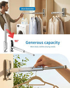 Wall Mounted Drying Rack 13" Foldable Clothes Hanger Silver Pull-Out Clothes Drying Rod for Laundry, Closets, Rntryway (1, 13" Silver)