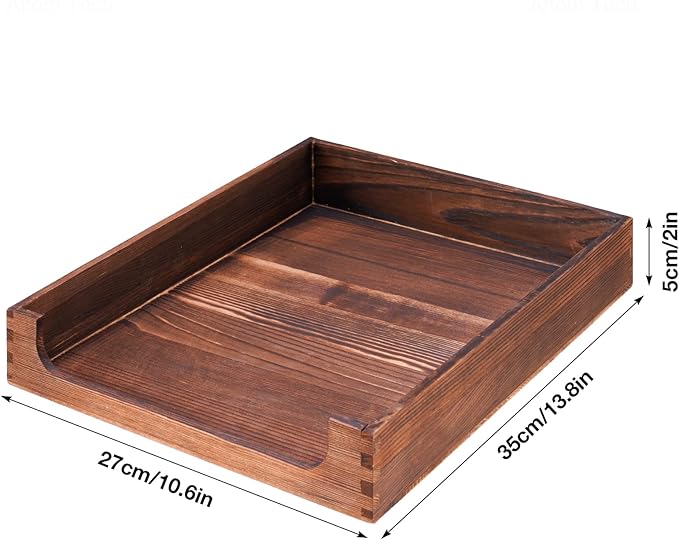 Wooden Letter Tray Natural Pine Wood Desktop Organizer, Multi-Functional Storage for Office, Kitchen - Perfect for Files, Supplies and Small Accessories, Stackable Space-Saving (Rustic Burnt)