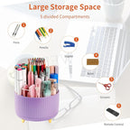 Desk Pencil Pen Holder, 5 Slots 360°Degree Rotating Pen Organizers for Desk, Desktop Storage Stationery Supplies Organizer, Cute Pencil Cup Pot for Office, School, Home, Art Supply, Purple