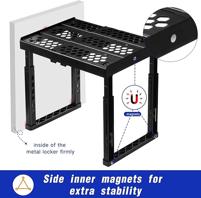 Locker Organizer Shelf, Adjustable Width and Height, Ideal for School, Office, and Gym Lockers (White)