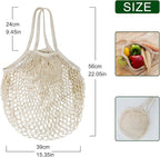 2-Pack Reusable Mesh Grocery Bags, 100% Cotton String, Long Handle Produce Bags, Fruit & Veggie Storage