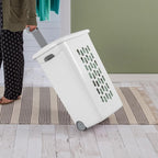 Sterilite 6-Pack Ultra Wheeled Hamper, Laundry Basket w/Flip-Top Lid & Retractable Handle - Plastic Rolling Clothes Storage Cart with Ventilated Holes for Home, Apartment or Dorm