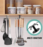 Zorfeter 2 PCS Under Cabinet Kitchen Utensil Hooks, Stainless Steel Utensil Racks 360°Rotating Drilling Free Adhesive Utensils Hanging Rack Holder, Black