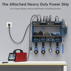 CCCEI Modular Power Tool Organizer Wall Mount with Charging Station. Garage Drill Storage Shelf with Hooks, Heavy Duty Rack, Tool Battery Holder Built in 8 Outlet. Gift for Men. Blue, 1 Pack.