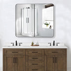 Bathroom Medicine Cabinet with 30"x26" Black Stainless Steel Framed Mirror,Recessed or Surface Mounted Bathroom Mirror Cabinet,Storage Cabinet with Double Door