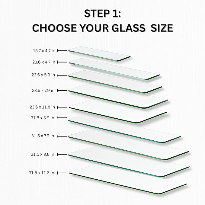 Glass Shelves - Tempered Safety Glass Shelves for Bathroom, Choose Over 20 Shelf Brackets and Multiple Shelf Sizes - Clip Style - 23.6 x 4.7 in - White