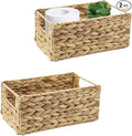 YRMT Small Water Hyacinth Storage Basket Toilet Paper Baskets with Built-in Handles Bathroom Organizer Narrow Baskets for Organizing Toilet Tank 2 Pack (Water Hyacinth)
