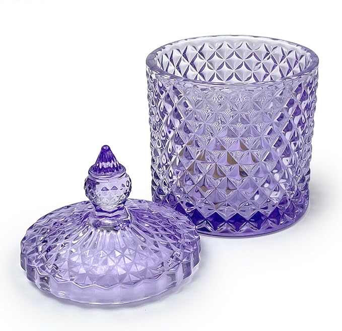 10oz Glass Jar with Lid - Decorative Candy Cookie Container,Qtip Holder & Jewelry Organizer | Reusable Storage for Romantic Home Decor,Bathroom(Purple)